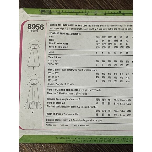 Simplicity 8956 Pattern Vintage 1970s Misses Pullover Ruffle Dress Size 12 UNCUT - Picture 3 of 4